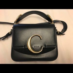 CHLOE C MINI HANDBAG Black leather and suede